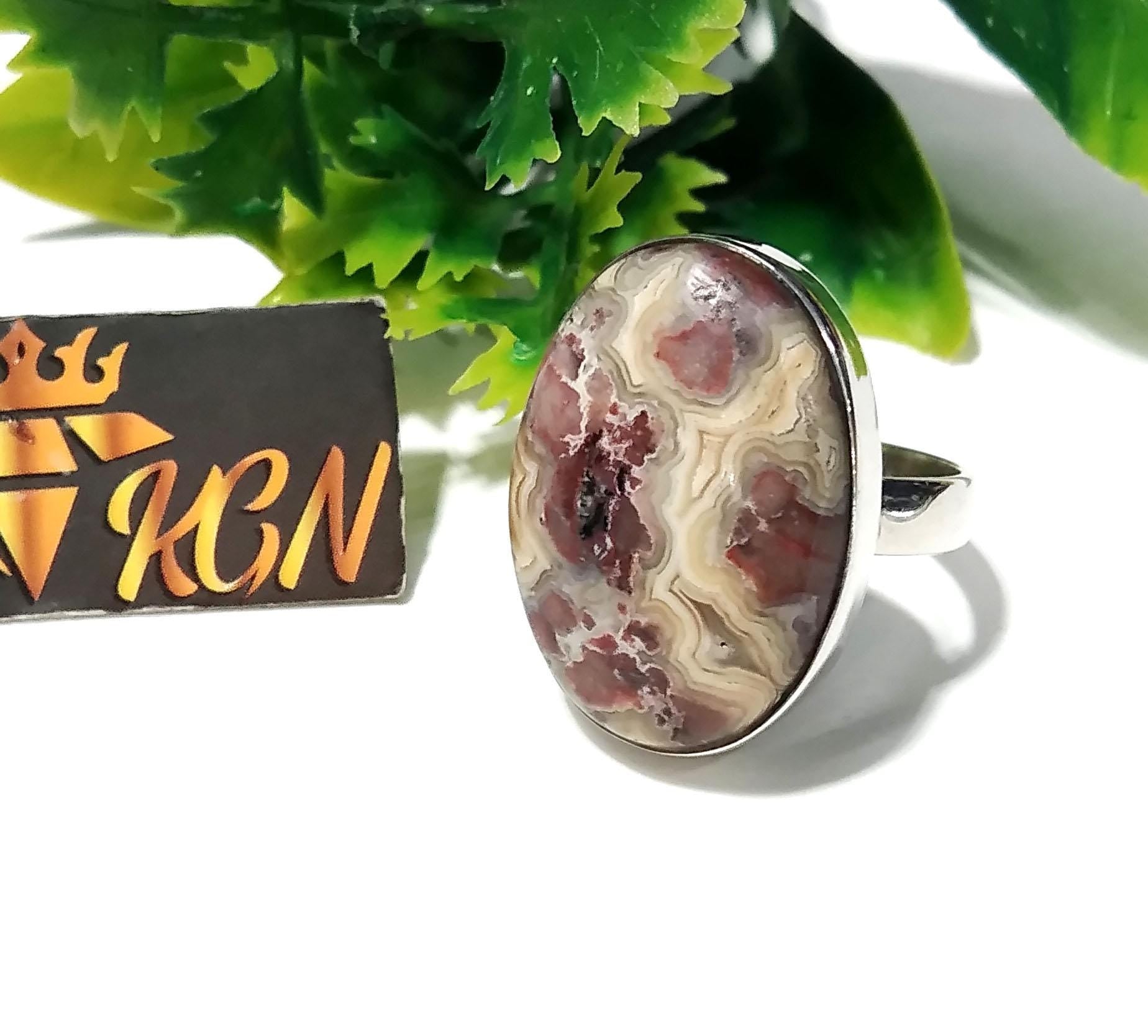 Crazy Lace Agate Gemstone Ring, 925 Sterling Silver Ring, Designer Agate Stone Size 24x17 mm Handmade Ring, Gift For Girls & women.